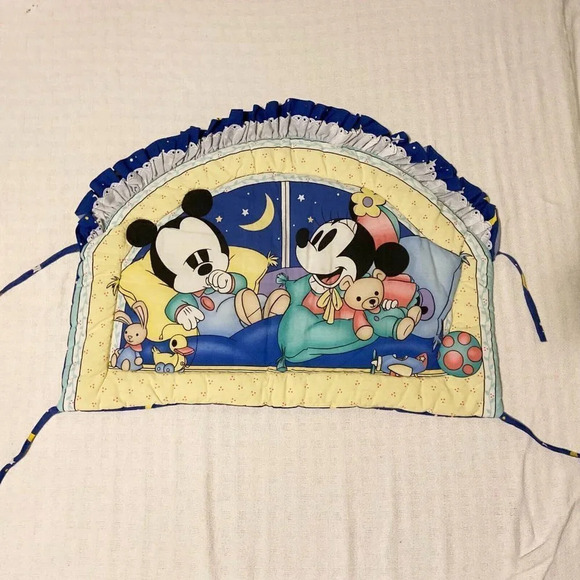 Vintage Mickey Mouse Minnie Crib Quilt Comforter Blanket and  Headboard Cover - Picture 2 of 16